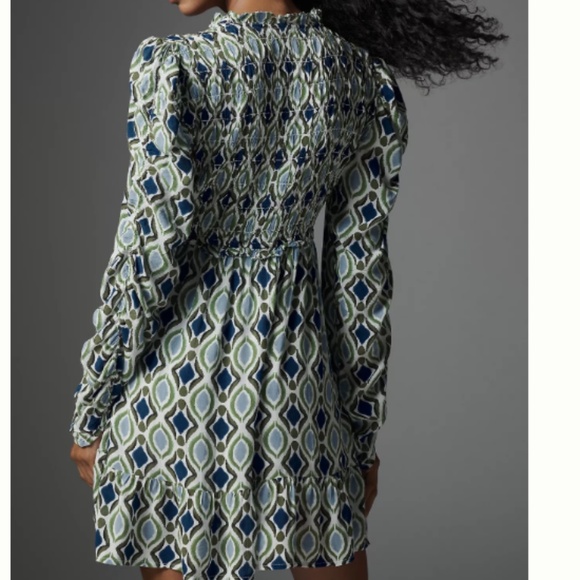 NWT By Anthropologie Long-Sleeve V-Neck Ruffle Mini Dress SIZE M - Picture 2 of 5